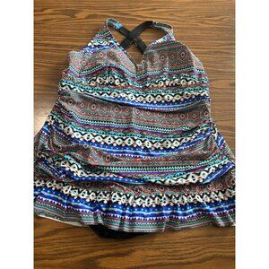 New Directions blue black orange white one piece bathing suit size 2X NWT